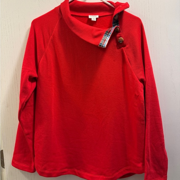 J. Crew Factory Tartan Button Neck Pullover Sweatshirt. Red Size M - Picture 2 of 11